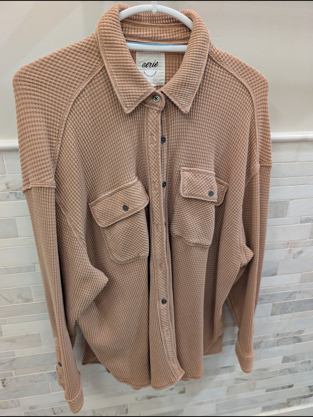 aerie Waffle Knit Button-Down Shirt Jacket